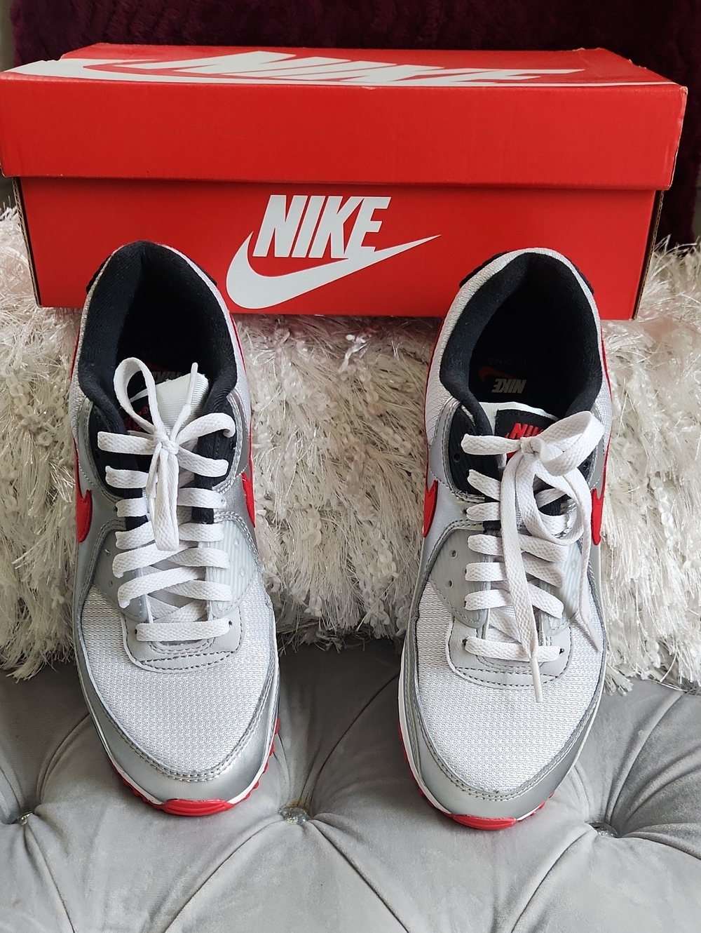 Nike Men’s Sneakers in White, Gray & Red